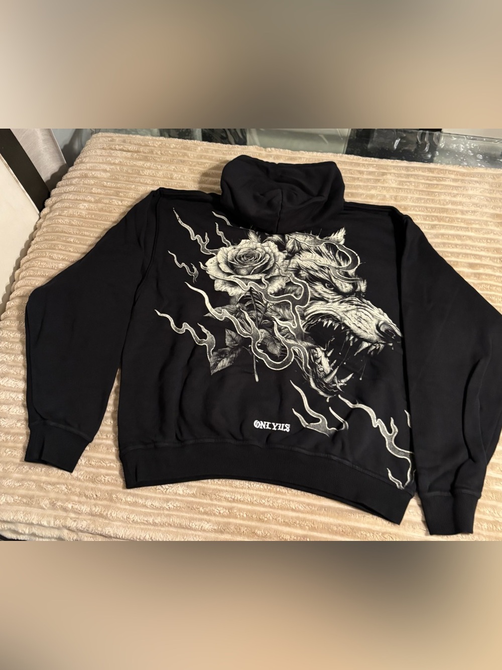 Darc Sport Black Hoodie with White Wolf & Rose Graphic
